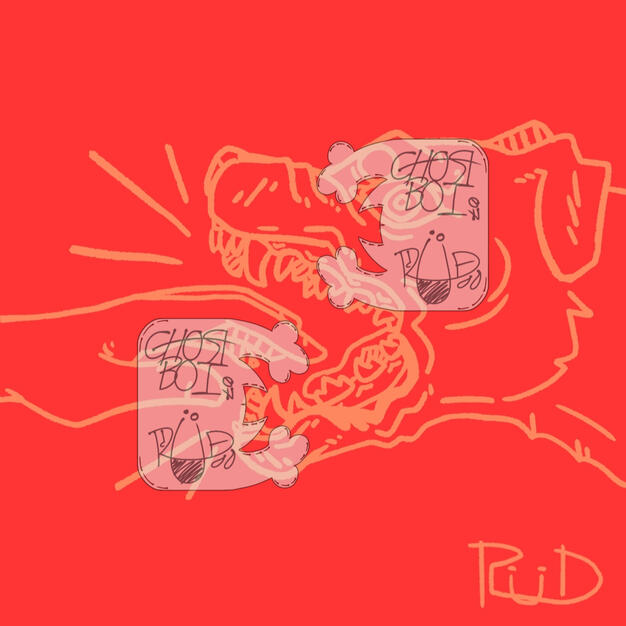 "Biting the hand that beats you" A simpler drawing of a Labrador-mix about to bite a hand. The dog's body language, though, doesn't show the same anger that the red coloring, effect lines, and snarling mouth imply. The eyes, ears, and brows show fear.