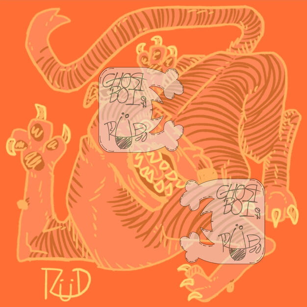 Another greyhound Dog Days, this time based off of the old Chinese lion art and crammed into a box. This is the orange version, one of two, of which is the first digital Dog Dayz.
