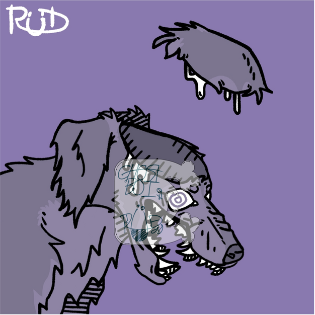 An afghan-hound who's brain is no longer there. The left half of the full banner art.