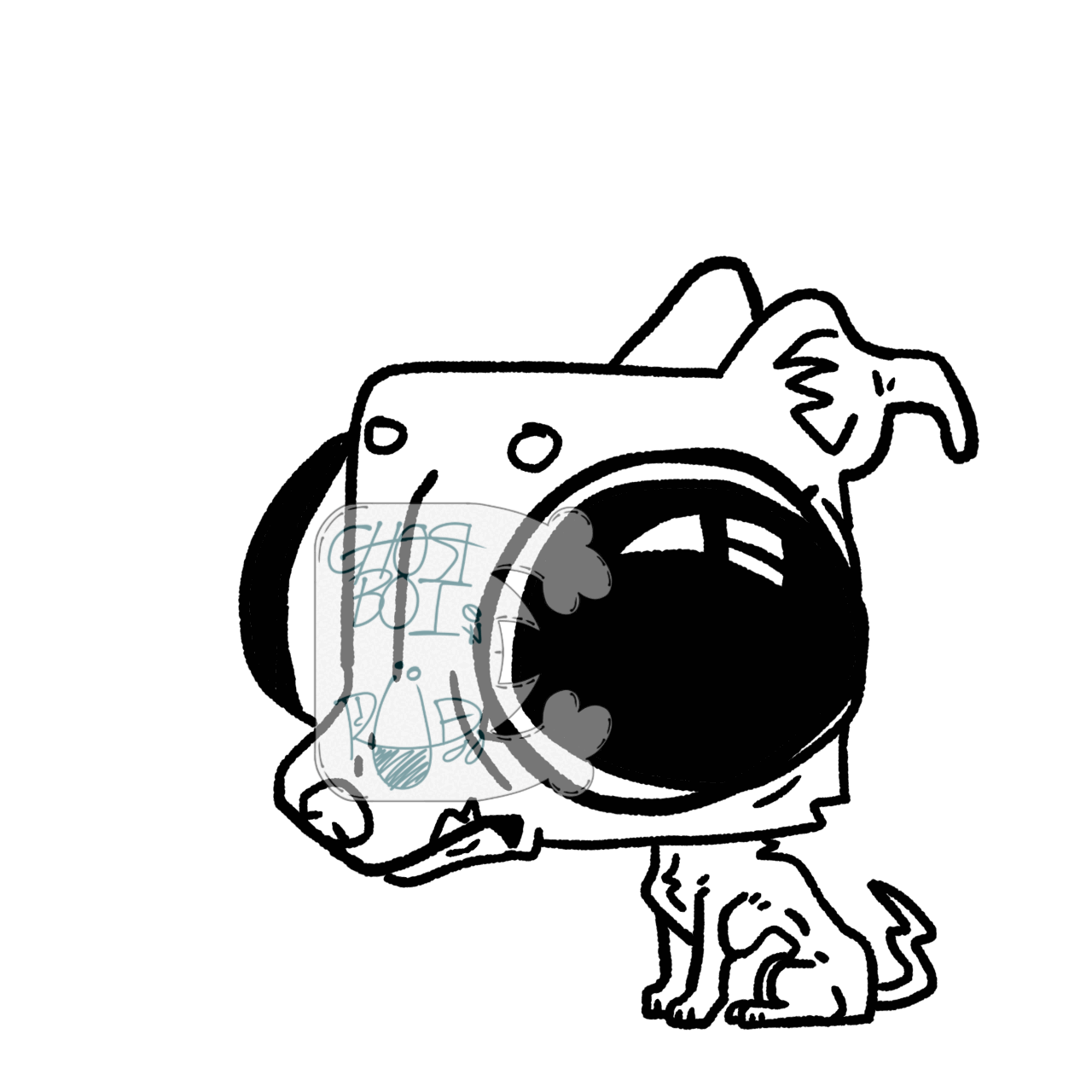 A stylized chihuahua GIF who blinks! A very simple four frame lineart GIF of a big headed and big eyed chihuahua.